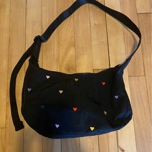 Embroided hearts - medium crescent bag